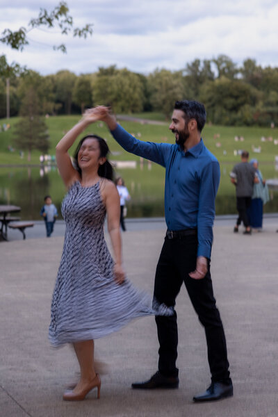 Dancing couple during engagement photoshoot - Montreal photographer