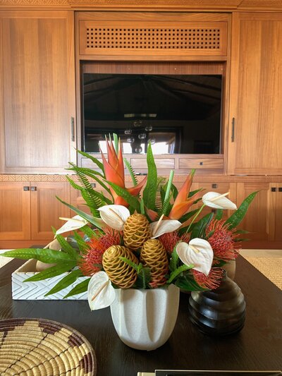 Coral and White tropical floral arrangement