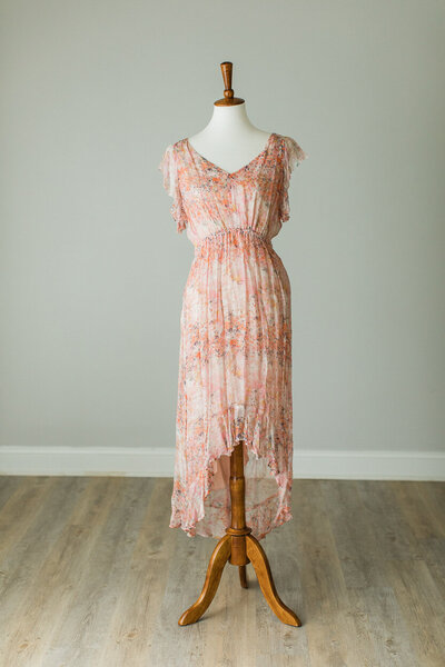 Anthropology pink floral dress with orange accent