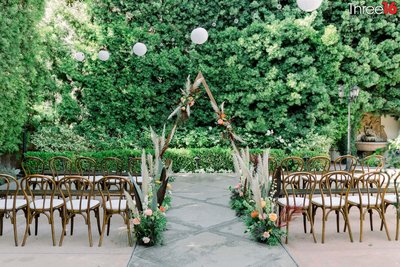 Outdoor wedding ceremony setup at the Franciscan Gardens wedding venue