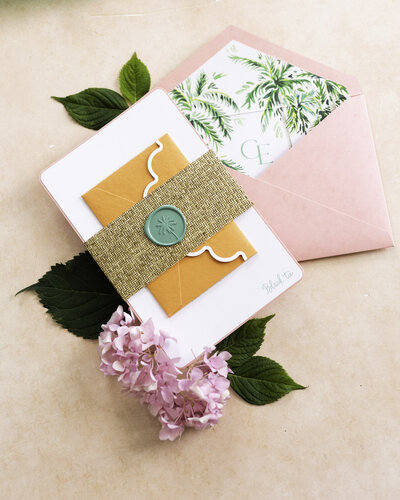 Light and airy wedding invitation suite with custom calligraphy