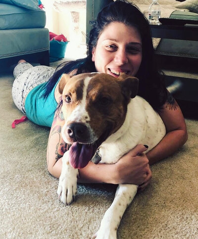 Katy the technician with her dog