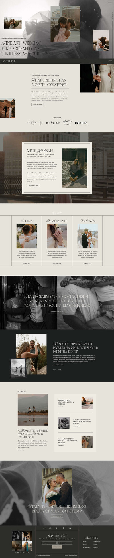 Screenshot of a luxury Showit website template for wedding photographers
