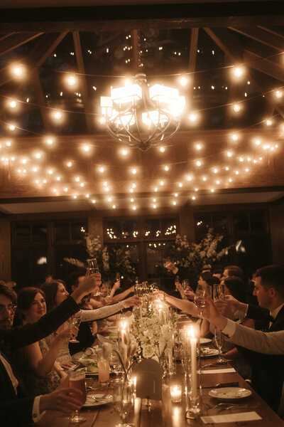 People cheersing at a Boston wedding reception
