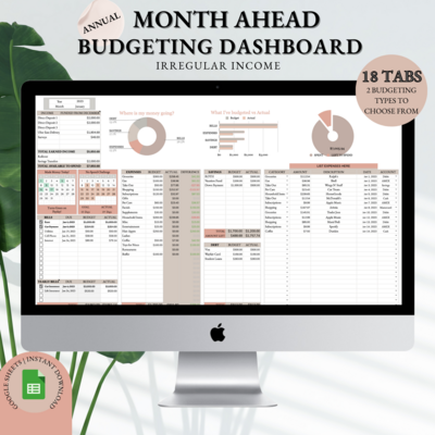 Month ahead Budgeting dashboard spreadsheet