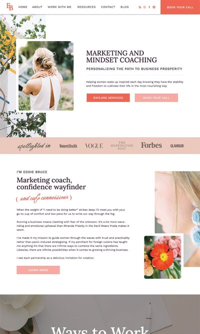 Artisan Kind Showit website template customized with a brown and blue color palette