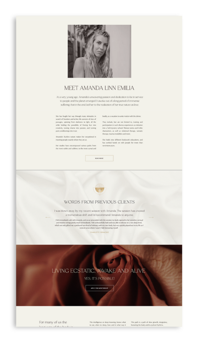 Web Design mockup by Temple Dreams Studio for a feminine embodiment coach and tantra teacher website