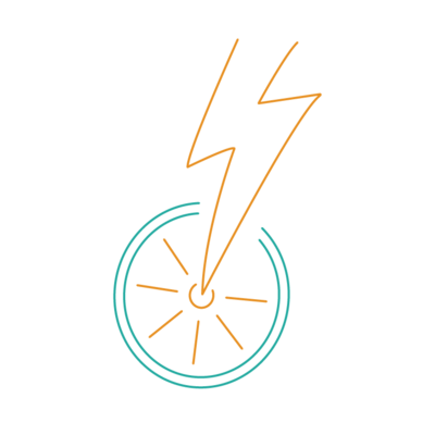 The logo is built of a bike tire with a lightning bolt to act as part of the frame and represent the electric part of the e-bikes