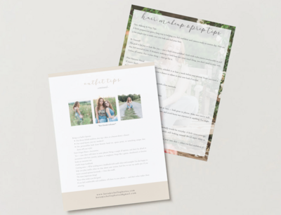 two pages of a senior guide template for photographers to purchase