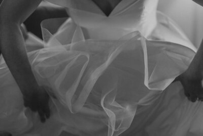Bride holding dress