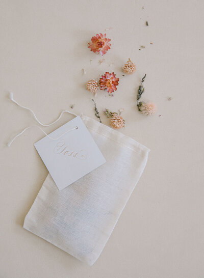 Handwritten petal toss bag tags