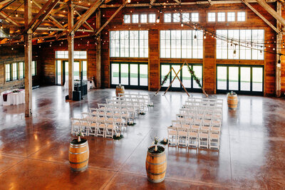 Indoor wedding ceremony set-up at Snowline Acres in Kalispell, MT