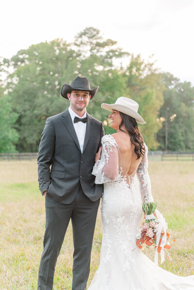 Bride and groom during golden hour NC wedding.