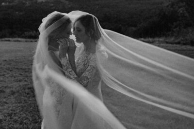 Her and Her intimate wedding gold coast hinterlands. By Elk and Fir.  Brides under a veil for an intimate emotive moment