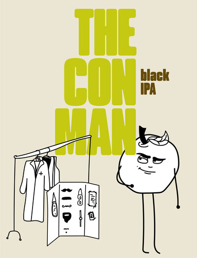 bad apple character poster for the con man which is a suave looking apple with a closet of disguises