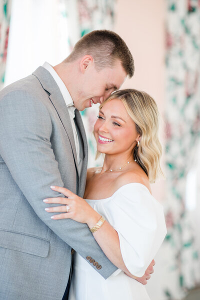 Bride and groom walk up memorial steps at their DC wedding