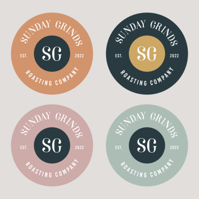Sunday Grinds branding option for stickers in various colors.