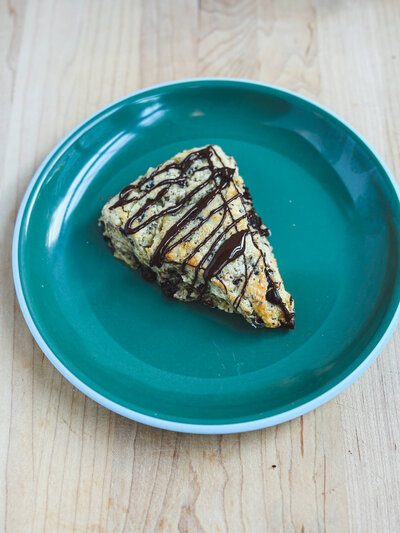 Delicious sourdough scones with toasted pecans and dark chocolate baked fresh.
