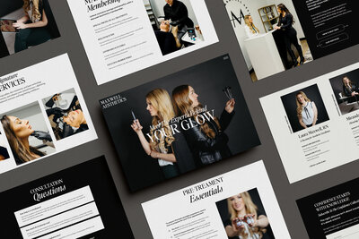 Luxury brand brochure and web design by Ruby Works Co.™ displayed across digital and print formats with clean, high-end styling.