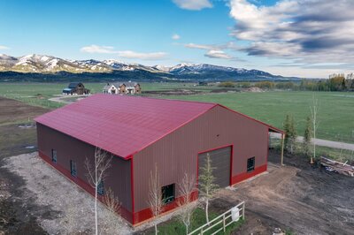 Custom Built pole barn under construction in teton valley