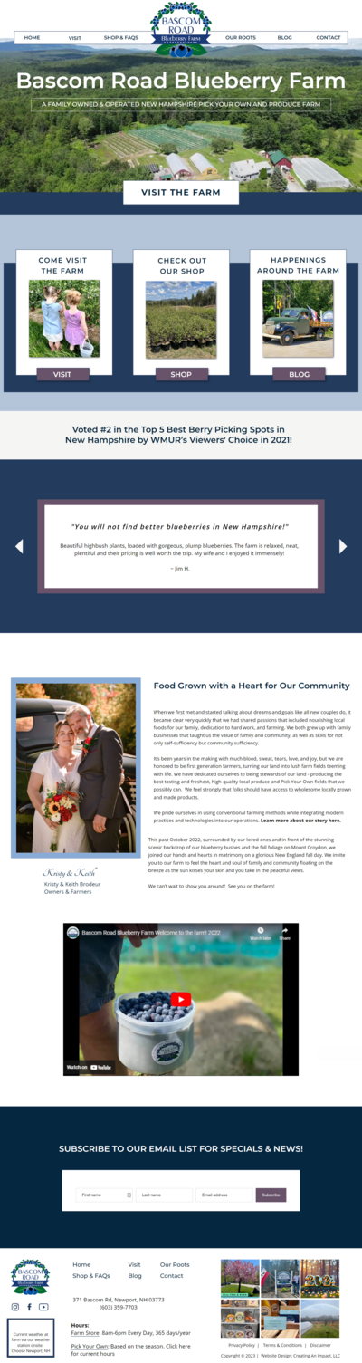 Bascom Road Blueberry Farm Website Home Page screenshot 2