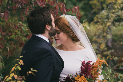 abbey and stephen embracing on wedding day