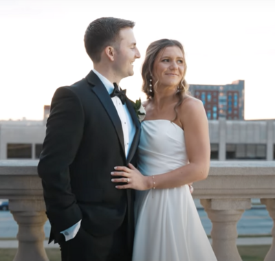bride and groom on a rooftop