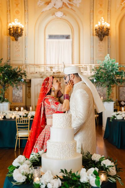 Elegant wedding portrait of couple at Congress Plaza Hotel in Chicago