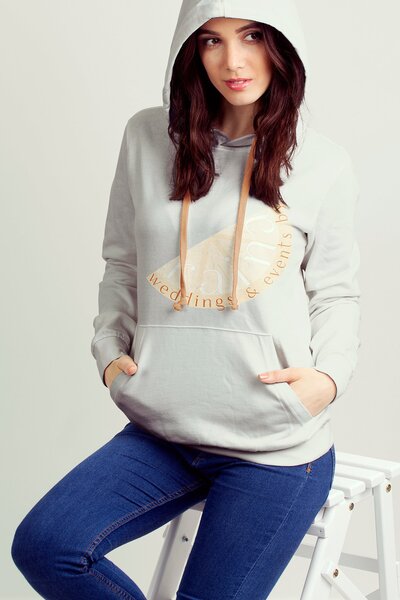 Girl model mockup sweatshirt design for wedding planning company