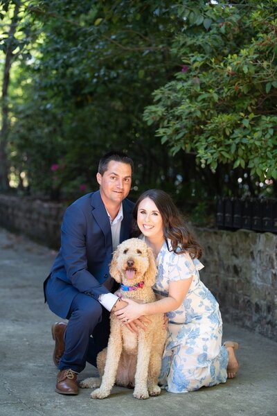 Portrait of family with dog in Charleston