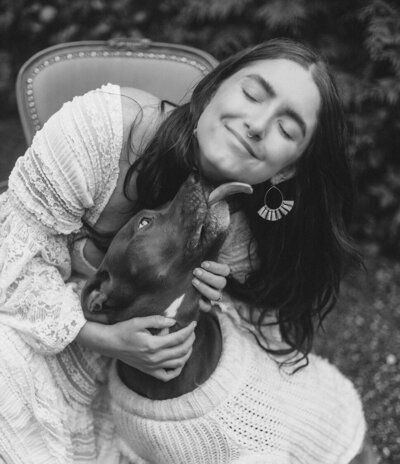 A bride and her dog on their wedding day 