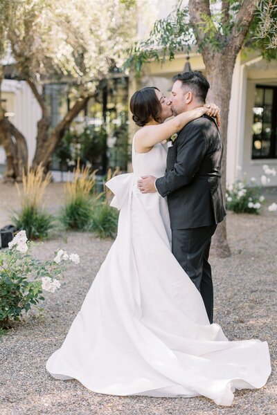 Portrait of a couple before their wedding in Northern California at Yountville Estate, Napa