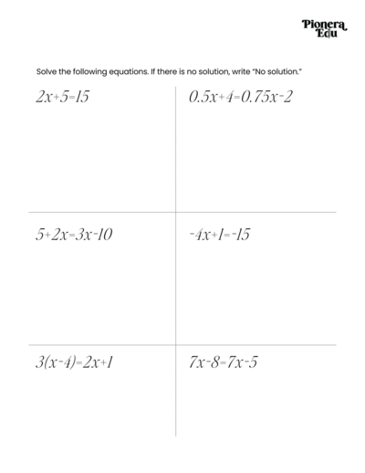 Curriculum Development Solving Equations Worksheet