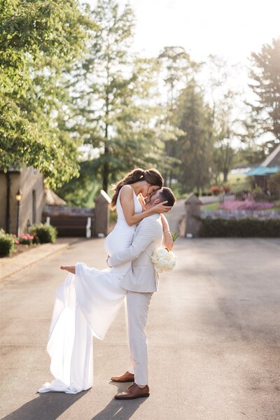 Bride and Groom Take Wedding Portraits at Grand Estate at Hidden Acres