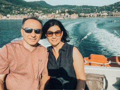 Amy lamparelli in a boat near cinque terre italy