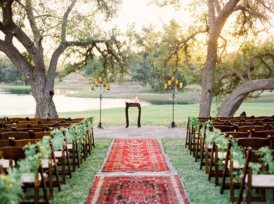 ceremony set up with rugs at Ma Maison