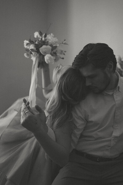 Black and White photo of couple on their elopement day