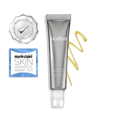 Medik8 Crystal Retinal Ceramide Eye Cream—a powerful PM anti-aging treatment for the under-eye area, praised for smoothing fine lines and firming skin.