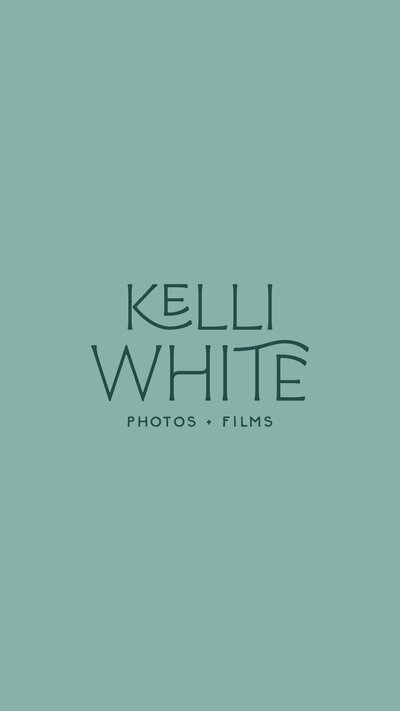 Kelli White Photography stacked logo on a blue background
