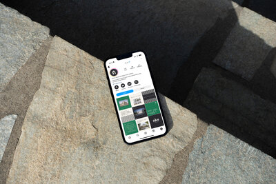 Mockup of a social media feed on an iphone for the brand r.d.v.s.