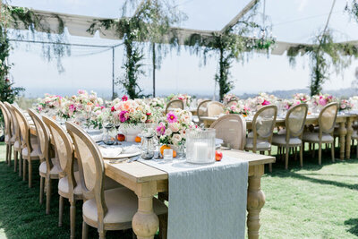 Dinner reception in Montecito for birthday under clear-top tent