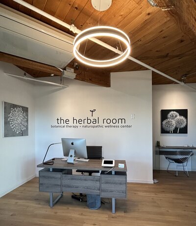 Herbal room office space in Connecticut, featuring natural decor and a calming atmosphere for holistic health consultations.