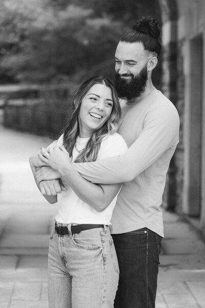 Couple hugging and smiling portrait engagement pittsburgh