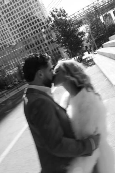 Bride leading groom engagement shoot