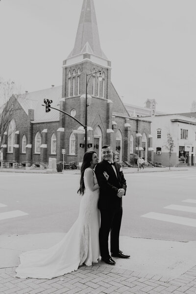 Bride and groom in Raleigh city
