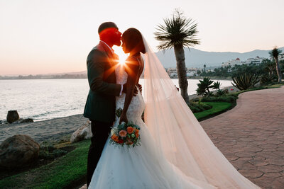 Wedding couple sunset photo on the beach Marbella
