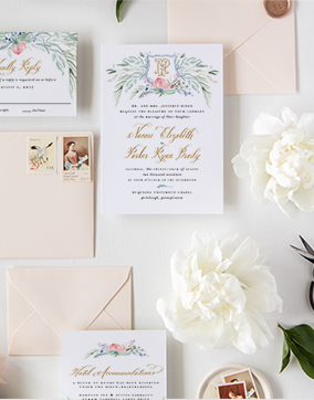 Blush and Burgundy Floral Wedding Invitations