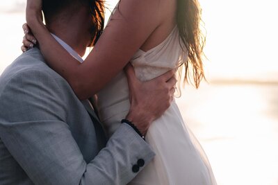 wedding couple hugging