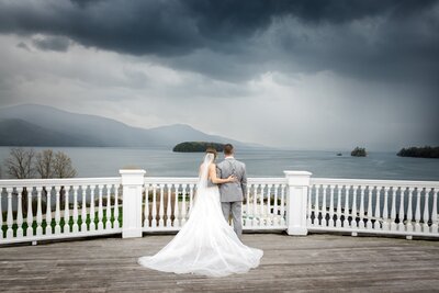 Bride and groom on a sunny day