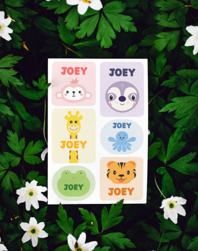 Baby Animals Stickersheet personalized with the name of your child